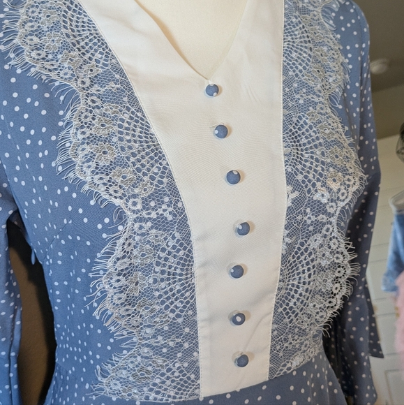 Blue and White Ruffle Maxi Dress - Picture 2 of 6